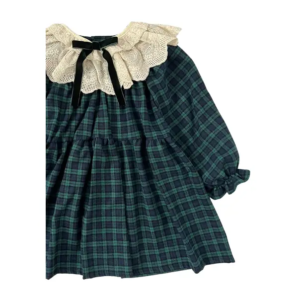 SUKIENKA ŚWIĄTECZNA Z KOŁNIERZYKIEM  W KRATKĘ ZIELONA